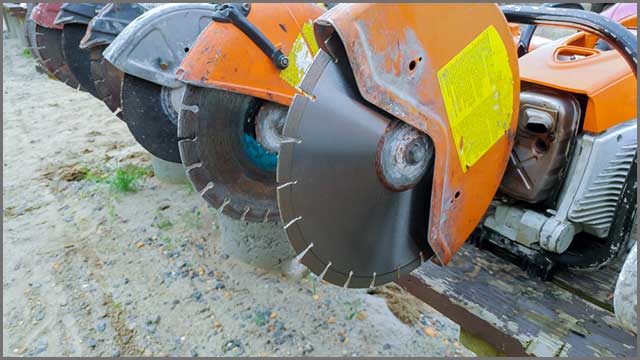 A line-up of concrete saws