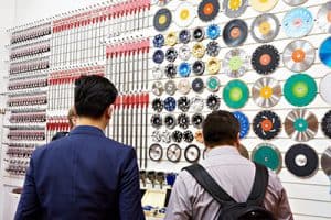 Customers looking at a saw blade display