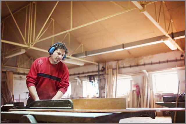 A table saw with a large table space available