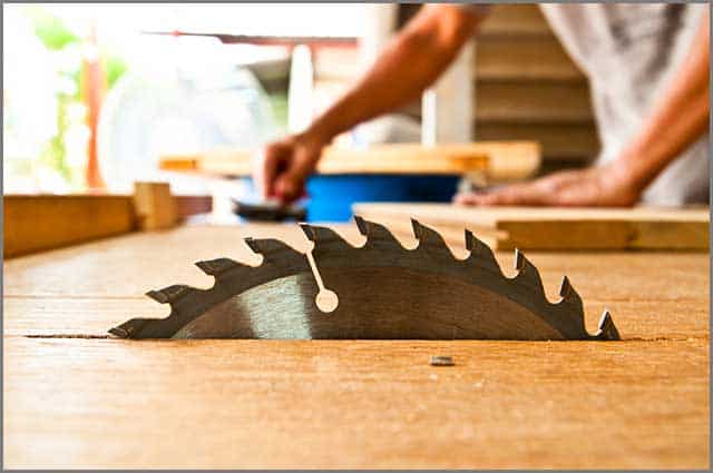 A table saw blade close up