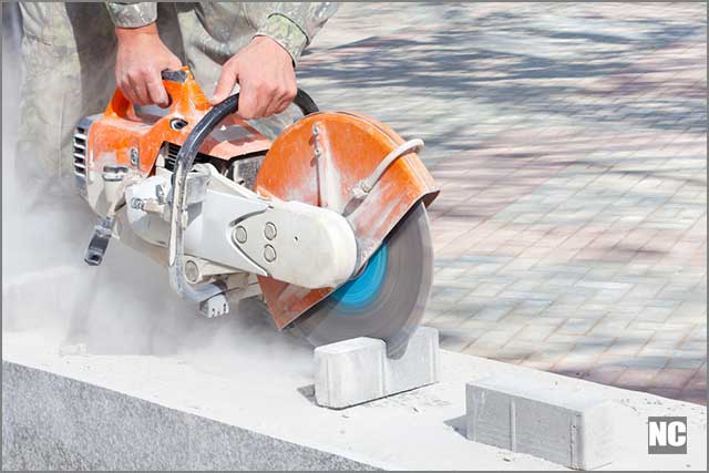 The diamond blade road saw cuts easily through brick and other hard surfaces
