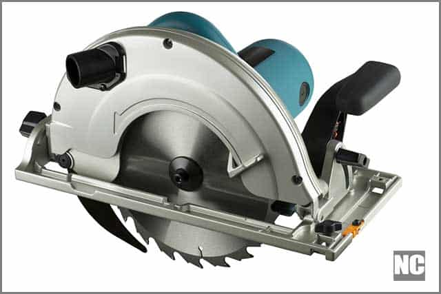 A circular saw used to cut aluminum