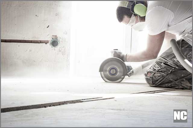 Cutting concrete floor with a saw