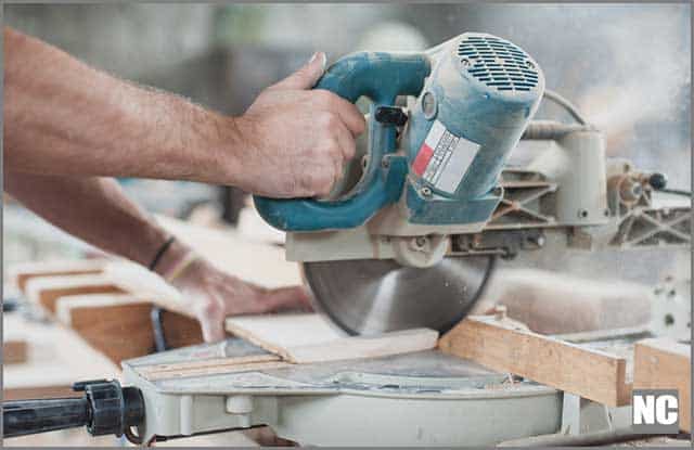 Close-up of wood-cutting by a carpenter