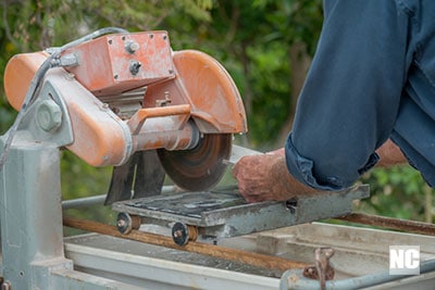 Wet saw in action.