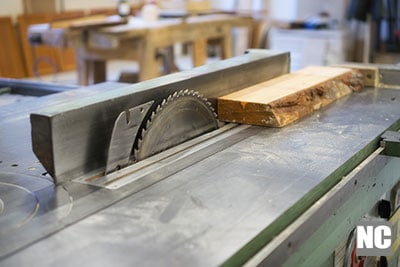Table saw with blade exposed