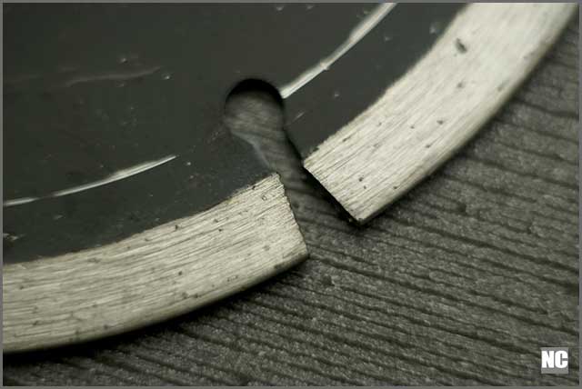 Diamond segments of a saw blade showing thickness