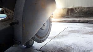 Cutting concrete floor with a diamond saw blade