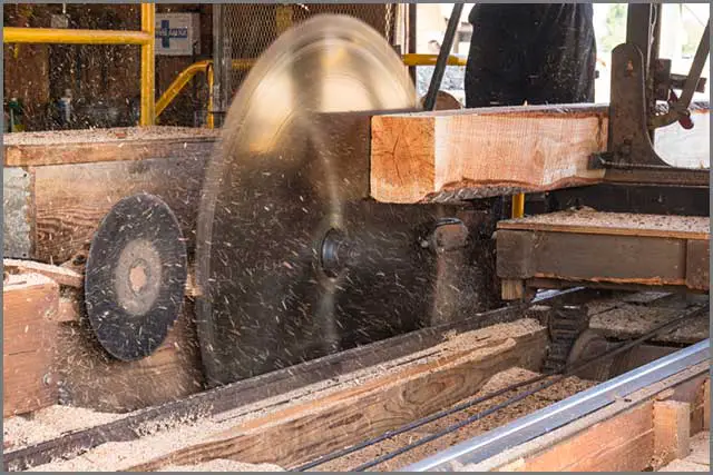 A large spinning saw blade