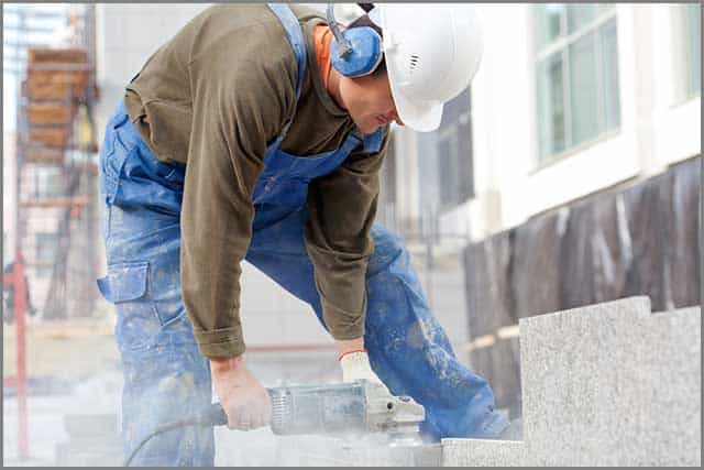 Diamond saw blade cutting stone at the scene