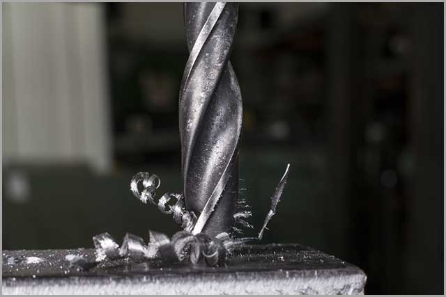A closeup in metal drilling