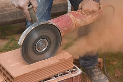 Brick cutting in progress