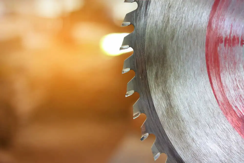 A close up of a table saw blade