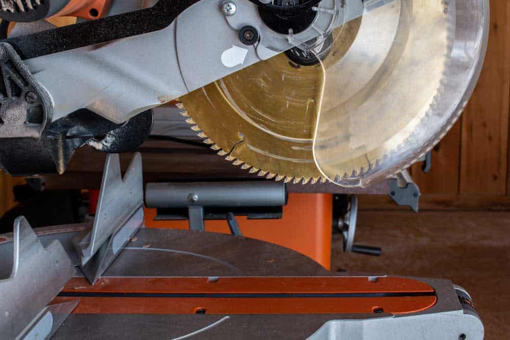 mitre saw with a gold blade