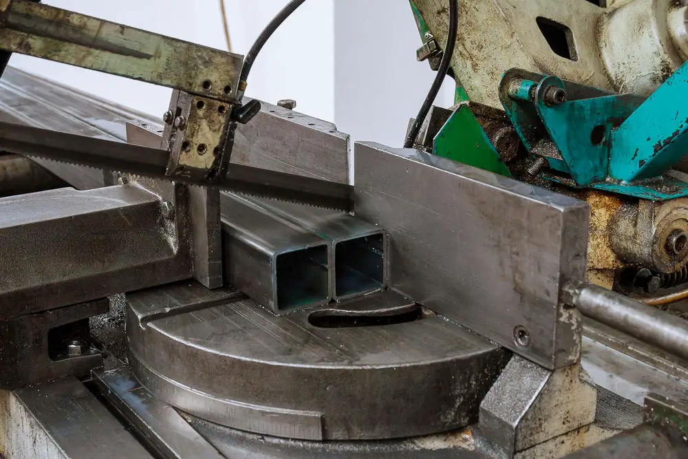 Band saw cutting steel material